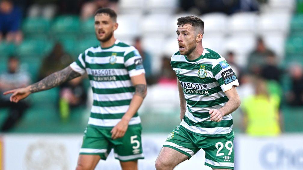 Jack Byrne (right) of Shamrock Rovers in action against UCD at Tallaght Stadium 
